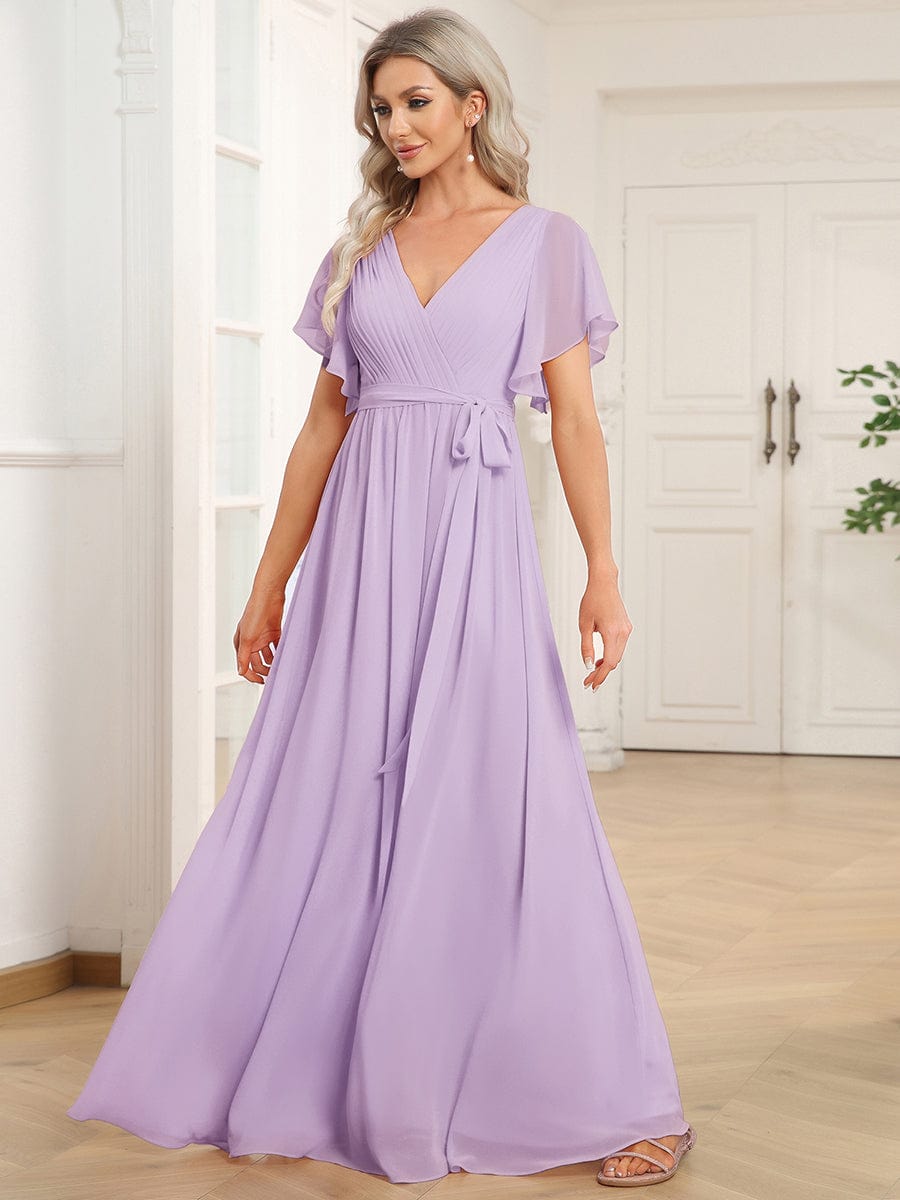 Stella | A-Line Fit V-Neck Flutter Sleeve Bridesmaid Dress