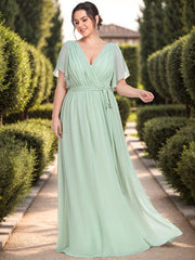 Stella | A-Line Fit V-Neck Flutter Sleeve Bridesmaid Dress