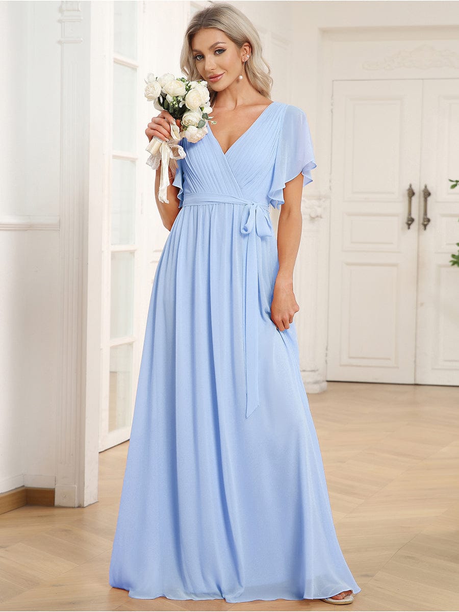 Stella | A-Line Fit V-Neck Flutter Sleeve Bridesmaid Dress