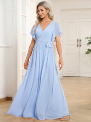 Stella | A-Line Fit V-Neck Flutter Sleeve Bridesmaid Dress