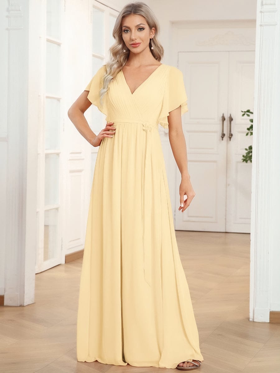 Stella | A-Line Fit V-Neck Flutter Sleeve Bridesmaid Dress