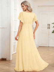 Stella | A-Line Fit V-Neck Flutter Sleeve Bridesmaid Dress