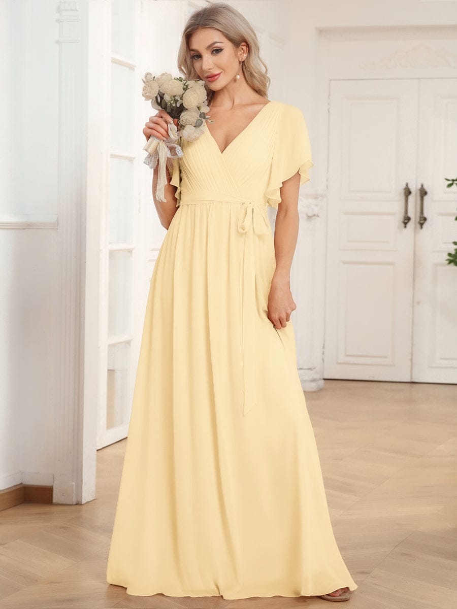 Stella | A-Line Fit V-Neck Flutter Sleeve Bridesmaid Dress