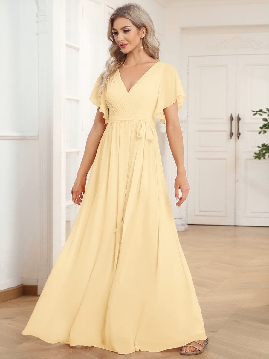 Stella | A-Line Fit V-Neck Flutter Sleeve Bridesmaid Dress