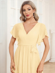 Stella | A-Line Fit V-Neck Flutter Sleeve Bridesmaid Dress