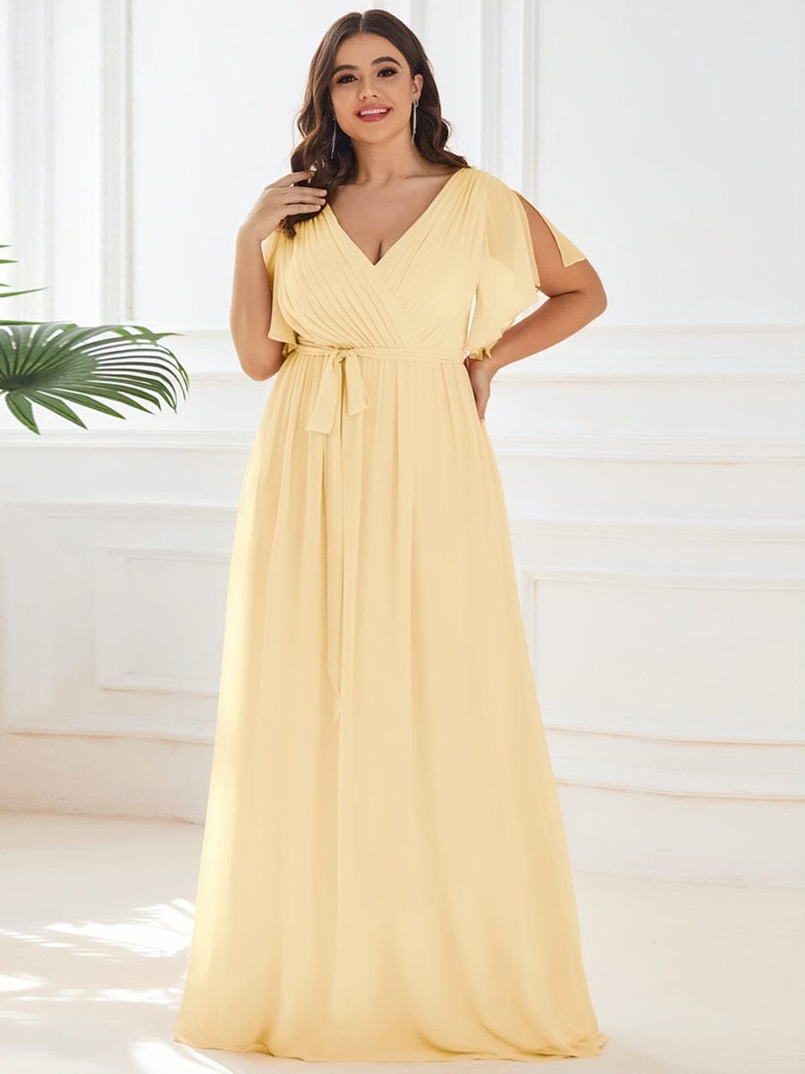 Stella | A-Line Fit V-Neck Flutter Sleeve Bridesmaid Dress