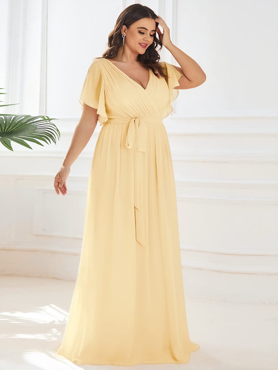 Stella | A-Line Fit V-Neck Flutter Sleeve Bridesmaid Dress
