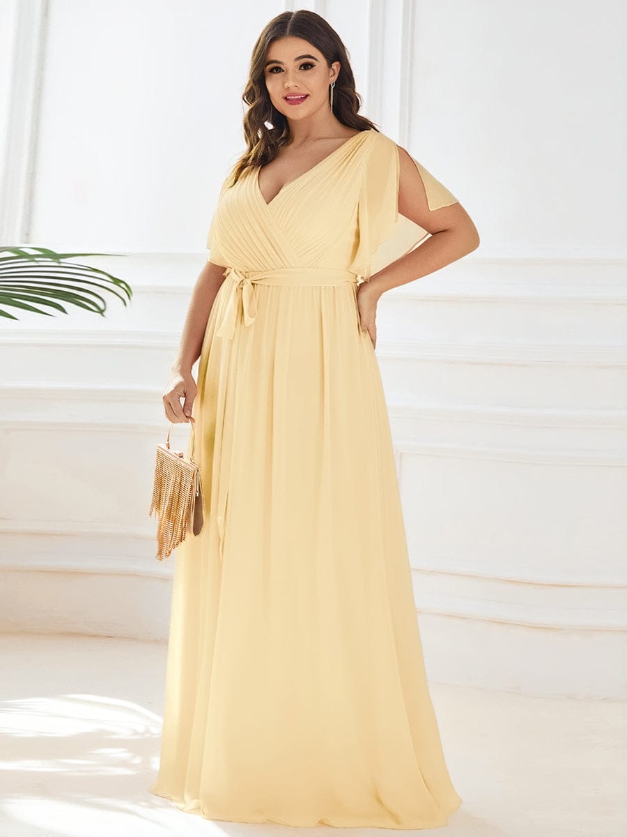 Stella | A-Line Fit V-Neck Flutter Sleeve Bridesmaid Dress