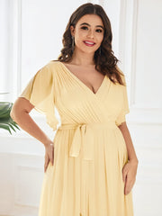 Stella | A-Line Fit V-Neck Flutter Sleeve Bridesmaid Dress