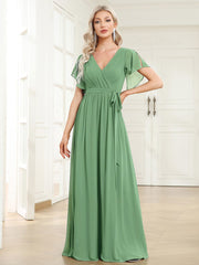 Stella | A-Line Fit V-Neck Flutter Sleeve Bridesmaid Dress