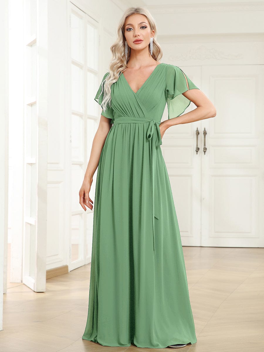 Stella | A-Line Fit V-Neck Flutter Sleeve Bridesmaid Dress