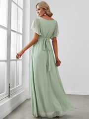 Stella | A-Line Fit V-Neck Flutter Sleeve Bridesmaid Dress