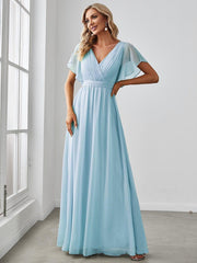 Stella | A-Line Fit V-Neck Flutter Sleeve Bridesmaid Dress