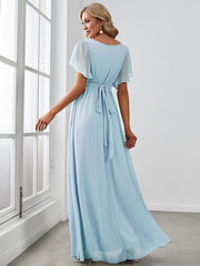 Stella | A-Line Fit V-Neck Flutter Sleeve Bridesmaid Dress