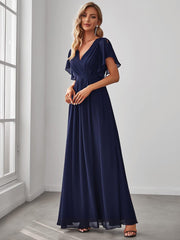 Stella | A-Line Fit V-Neck Flutter Sleeve Bridesmaid Dress