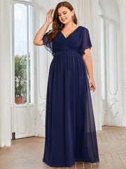 Stella | A-Line Fit V-Neck Flutter Sleeve Bridesmaid Dress