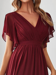Stella | A-Line Fit V-Neck Flutter Sleeve Bridesmaid Dress