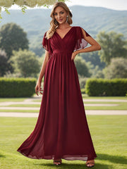 Stella | A-Line Fit V-Neck Flutter Sleeve Bridesmaid Dress