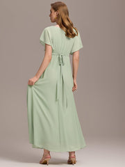 Stella | A-Line Fit V-Neck Flutter Sleeve Bridesmaid Dress