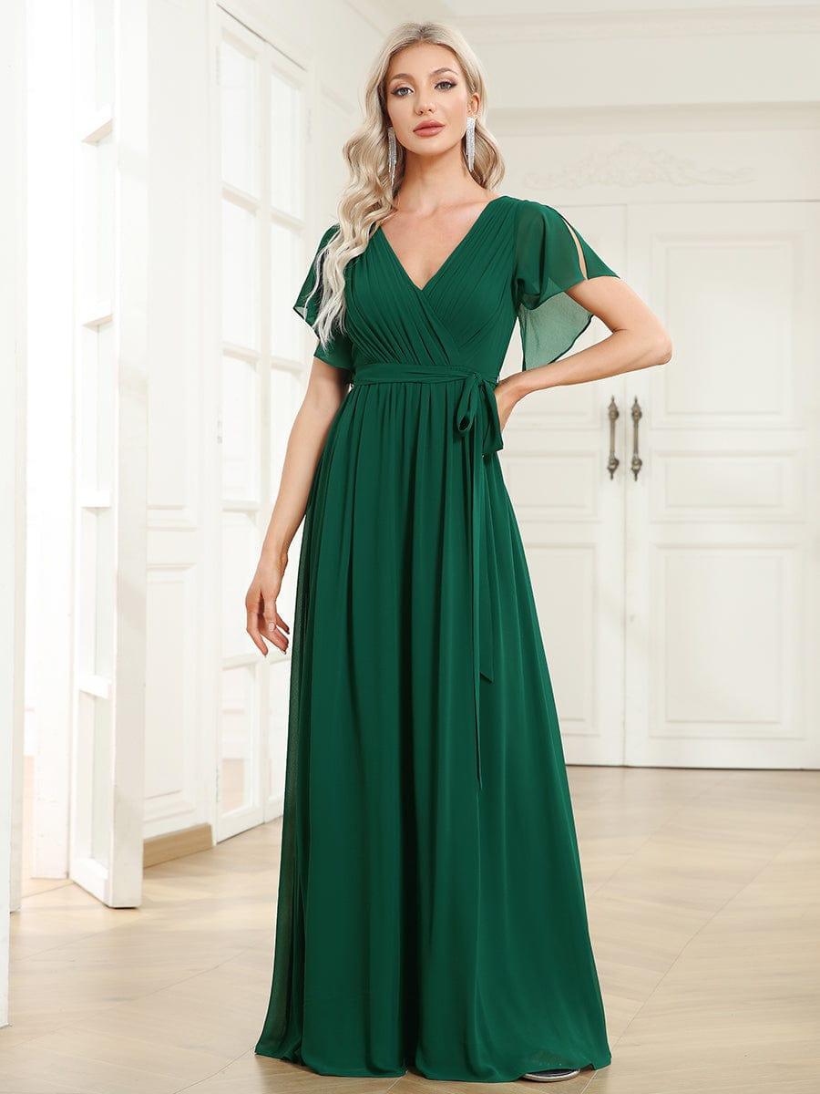 Stella | A-Line Fit V-Neck Flutter Sleeve Bridesmaid Dress