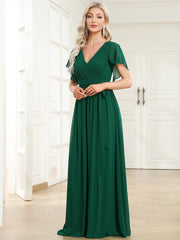 Stella | A-Line Fit V-Neck Flutter Sleeve Bridesmaid Dress