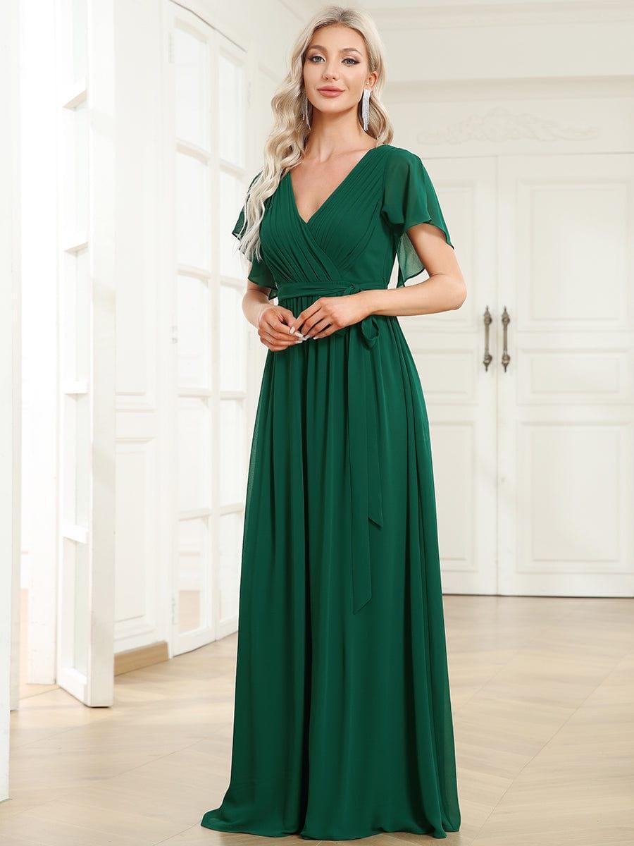 Stella | A-Line Fit V-Neck Flutter Sleeve Bridesmaid Dress