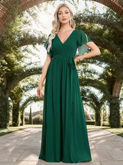 Stella | A-Line Fit V-Neck Flutter Sleeve Bridesmaid Dress