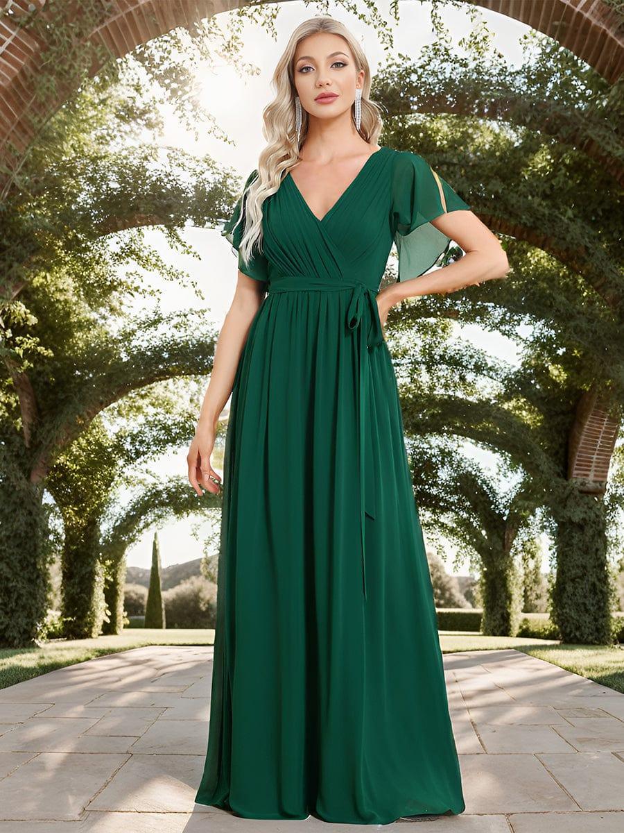 Stella | A-Line Fit V-Neck Flutter Sleeve Bridesmaid Dress