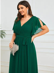 Stella | A-Line Fit V-Neck Flutter Sleeve Bridesmaid Dress