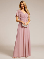 Stella | A-Line Fit V-Neck Flutter Sleeve Bridesmaid Dress