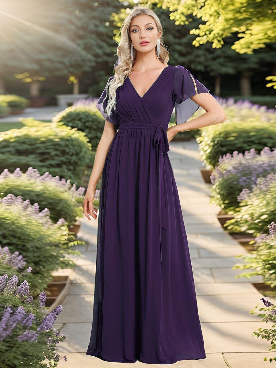 Stella | A-Line Fit V-Neck Flutter Sleeve Bridesmaid Dress