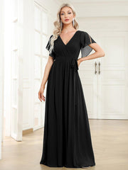 Stella | A-Line Fit V-Neck Flutter Sleeve Bridesmaid Dress