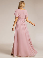 Stella | A-Line Fit V-Neck Flutter Sleeve Bridesmaid Dress