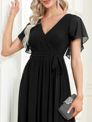 Stella | A-Line Fit V-Neck Flutter Sleeve Bridesmaid Dress