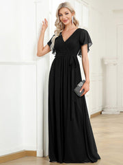 Stella | A-Line Fit V-Neck Flutter Sleeve Bridesmaid Dress
