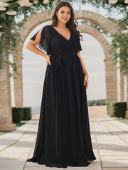 Stella | A-Line Fit V-Neck Flutter Sleeve Bridesmaid Dress