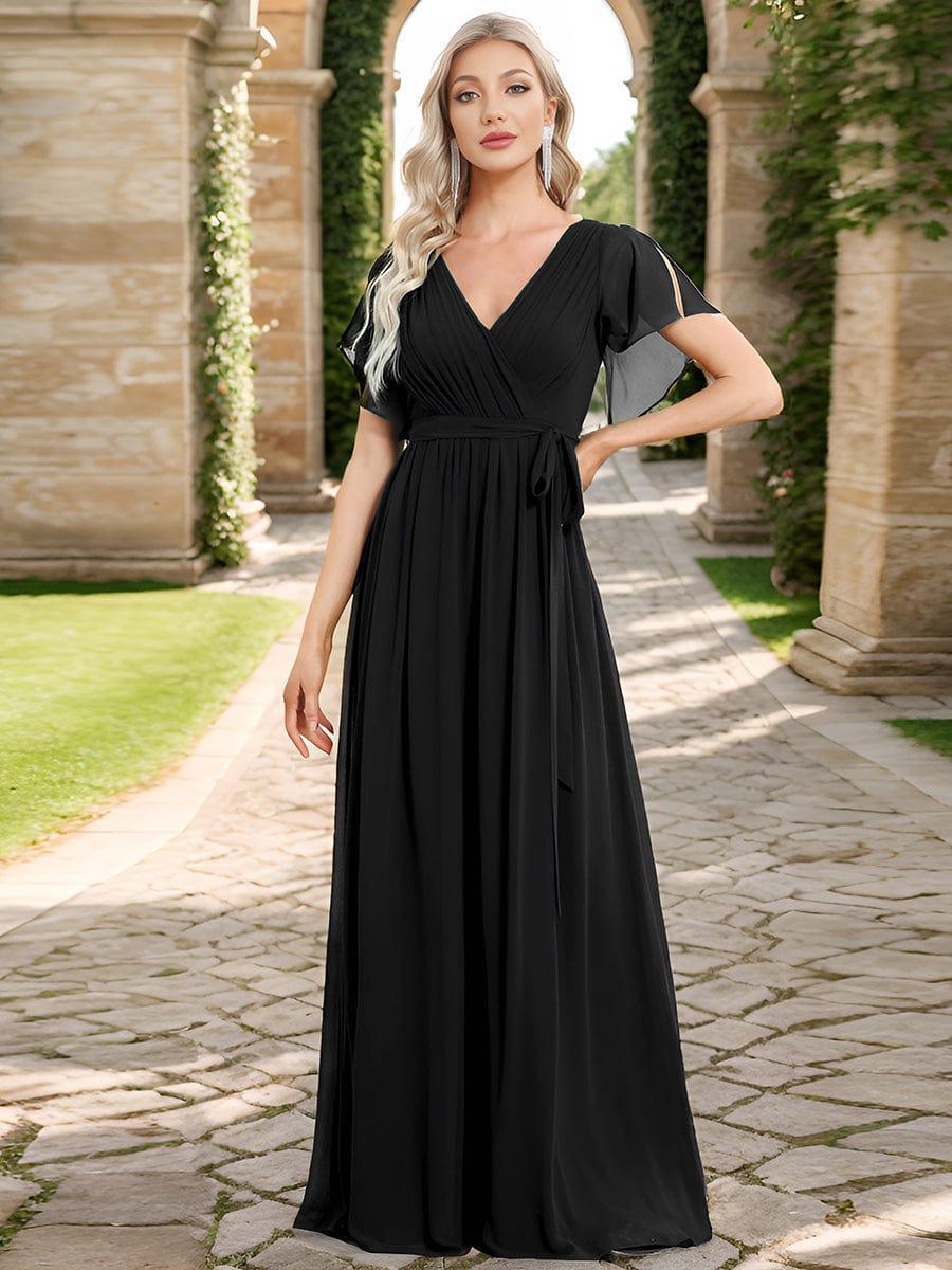 Stella | A-Line Fit V-Neck Flutter Sleeve Bridesmaid Dress