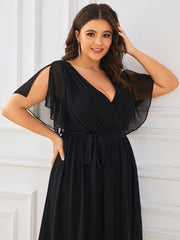 Stella | A-Line Fit V-Neck Flutter Sleeve Bridesmaid Dress