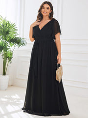 Stella | A-Line Fit V-Neck Flutter Sleeve Bridesmaid Dress