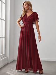 Stella | A-Line Fit V-Neck Flutter Sleeve Bridesmaid Dress
