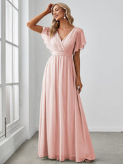 Stella | A-Line Fit V-Neck Flutter Sleeve Bridesmaid Dress