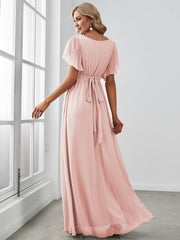 Stella | A-Line Fit V-Neck Flutter Sleeve Bridesmaid Dress