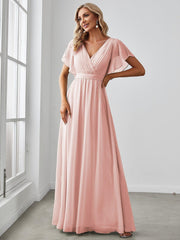 Stella | A-Line Fit V-Neck Flutter Sleeve Bridesmaid Dress
