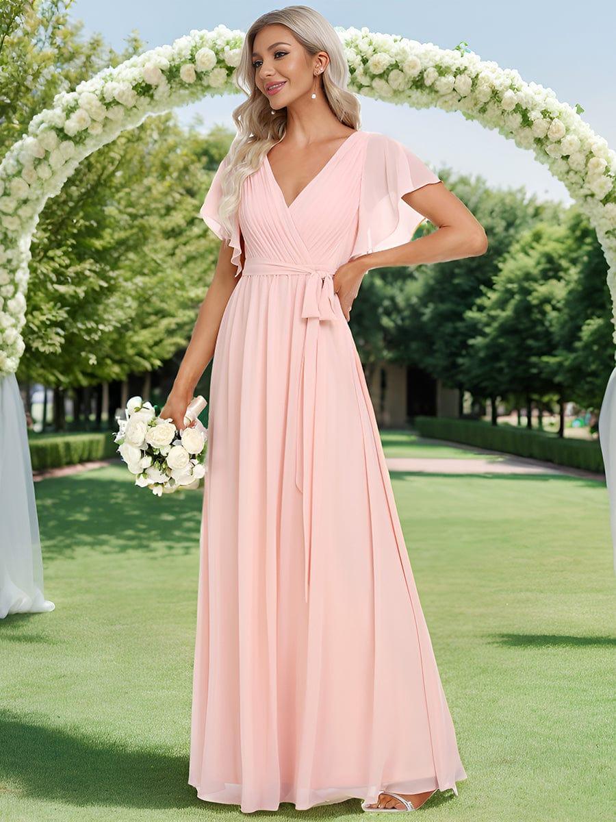 Stella | A-Line Fit V-Neck Flutter Sleeve Bridesmaid Dress