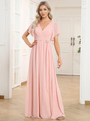 Stella | A-Line Fit V-Neck Flutter Sleeve Bridesmaid Dress