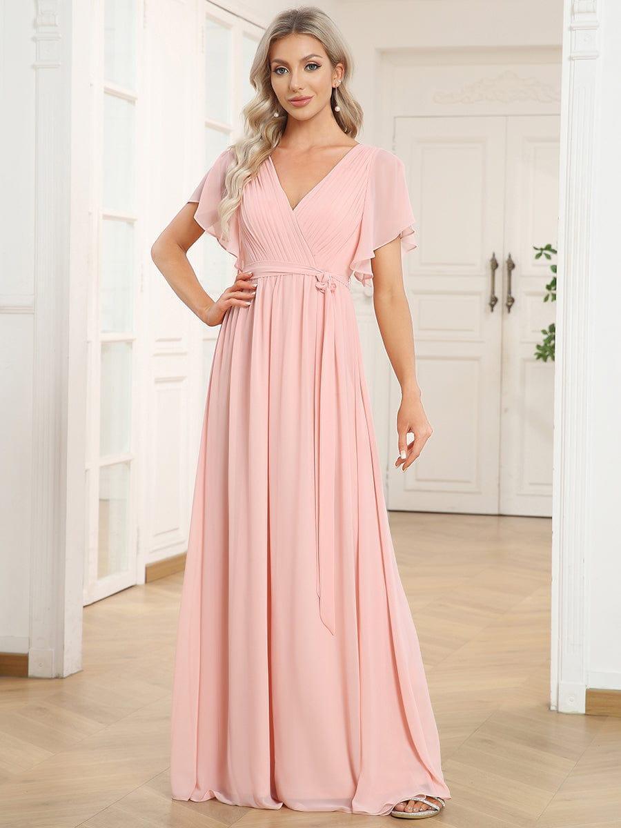Stella | A-Line Fit V-Neck Flutter Sleeve Bridesmaid Dress