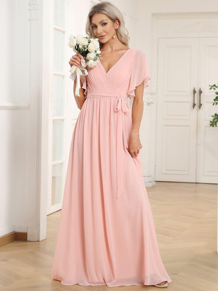 Stella | A-Line Fit V-Neck Flutter Sleeve Bridesmaid Dress