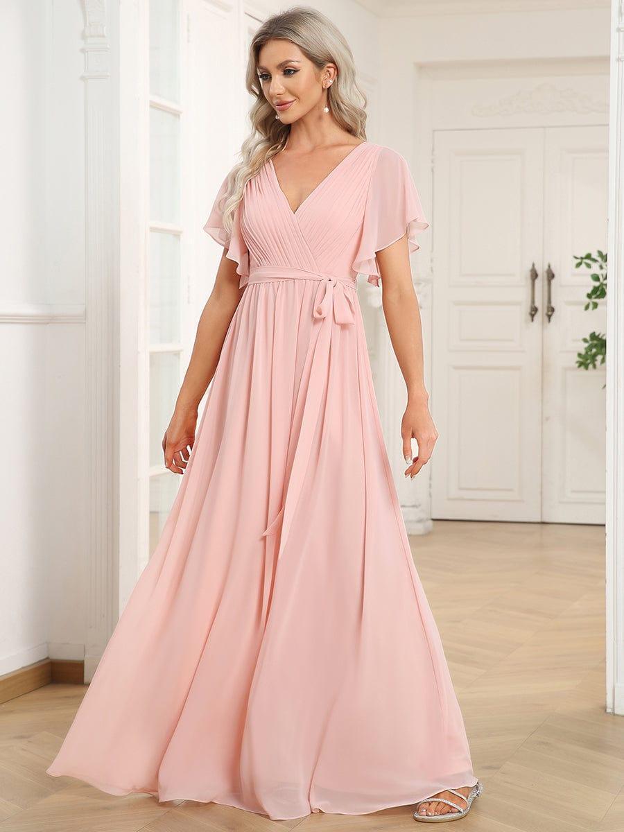 Stella | A-Line Fit V-Neck Flutter Sleeve Bridesmaid Dress