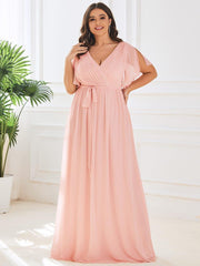 Stella | A-Line Fit V-Neck Flutter Sleeve Bridesmaid Dress