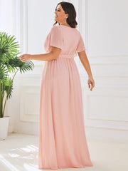 Stella | A-Line Fit V-Neck Flutter Sleeve Bridesmaid Dress